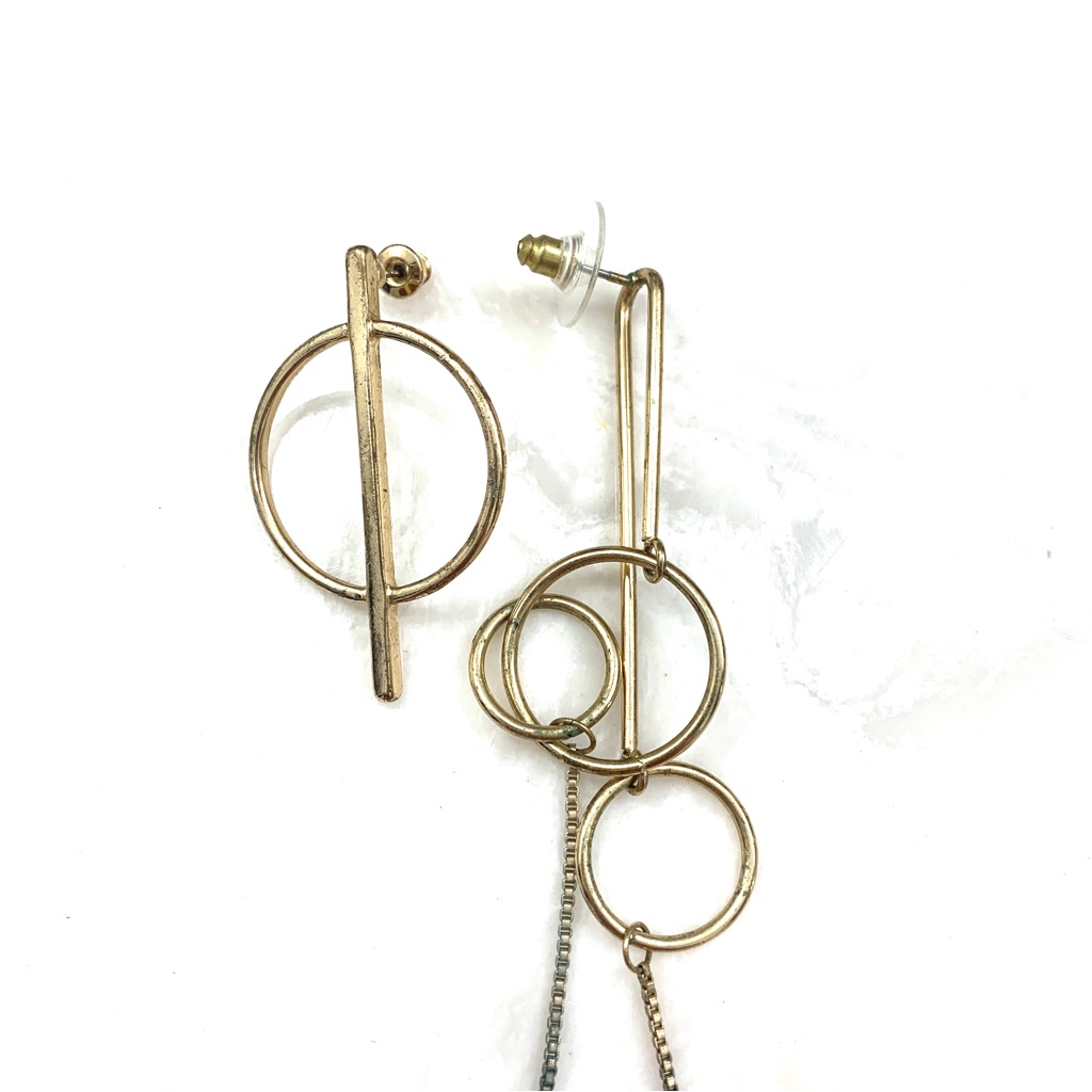 Mango Trendy Mismatched Geometric Gold Earrings - Modern Statement Jewelry 7$